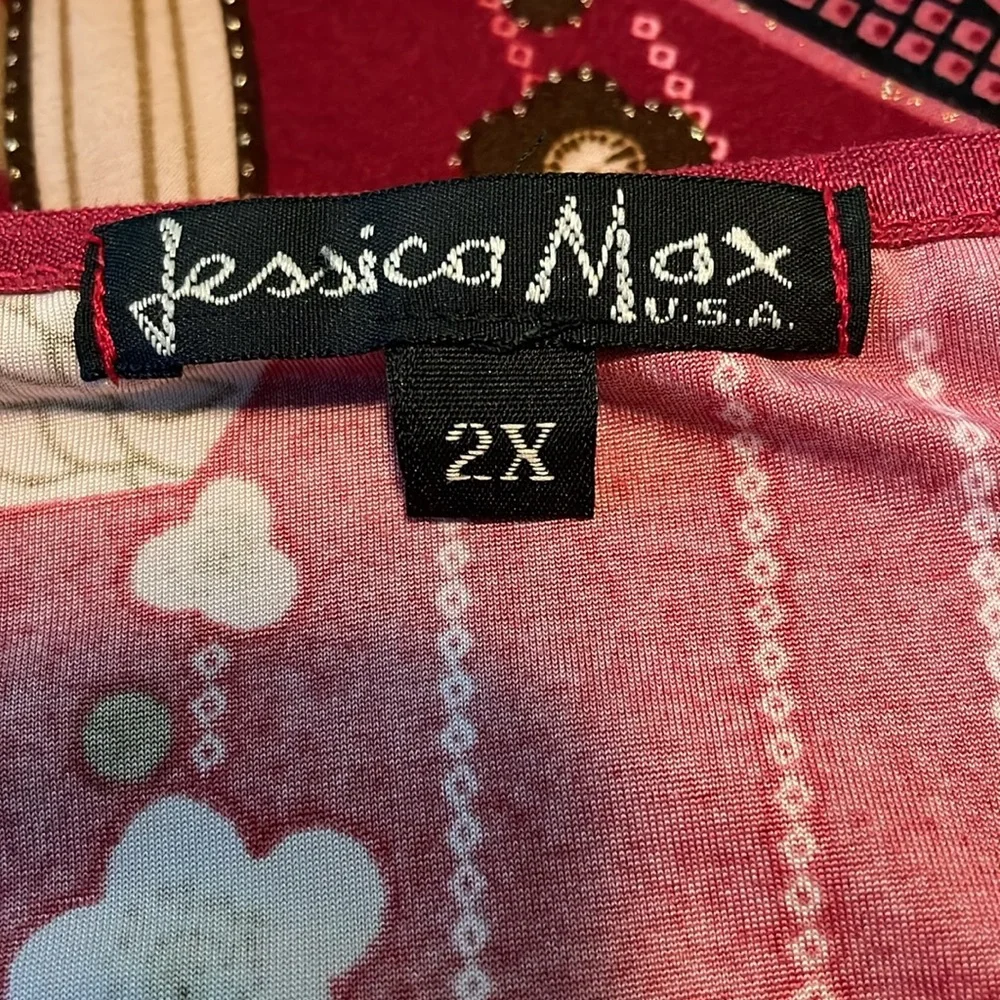 JESSICA MAX Floral Round Neckline Pullover Top, Women’s Size 2X, Red